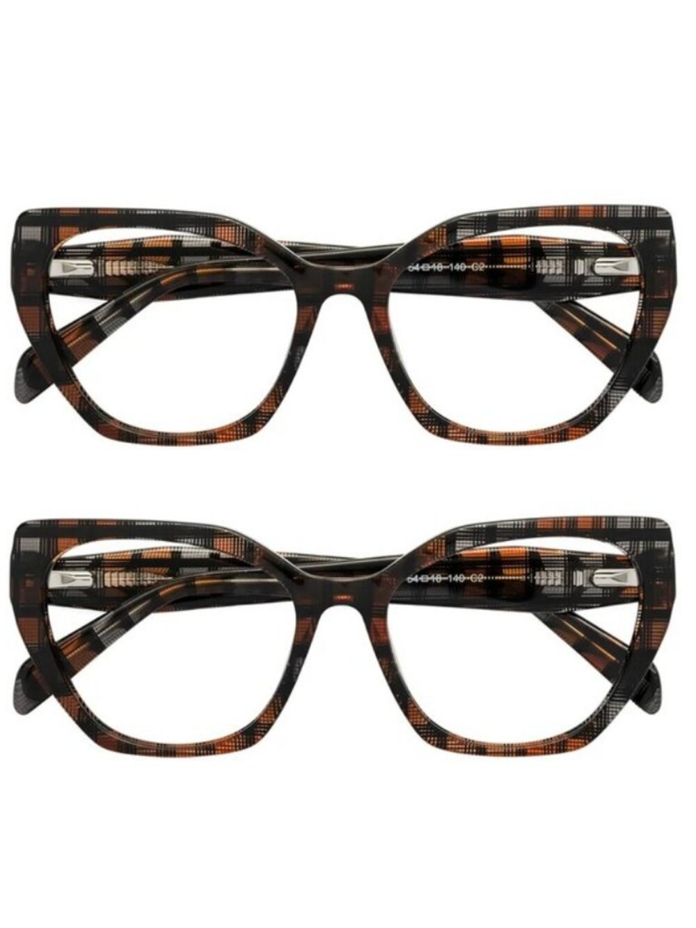 YesGlasses Tilton  Brown Grid Hipster Cat-Eye Geometric Reader 3.0 Glasses Qty 2